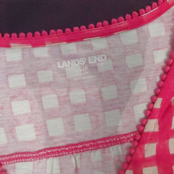 Lands End GINGHAM Tank Size LP TOP Sleeveless V-NECK Tunic POM POMS Cotton MODAL - Picture 5 of 9